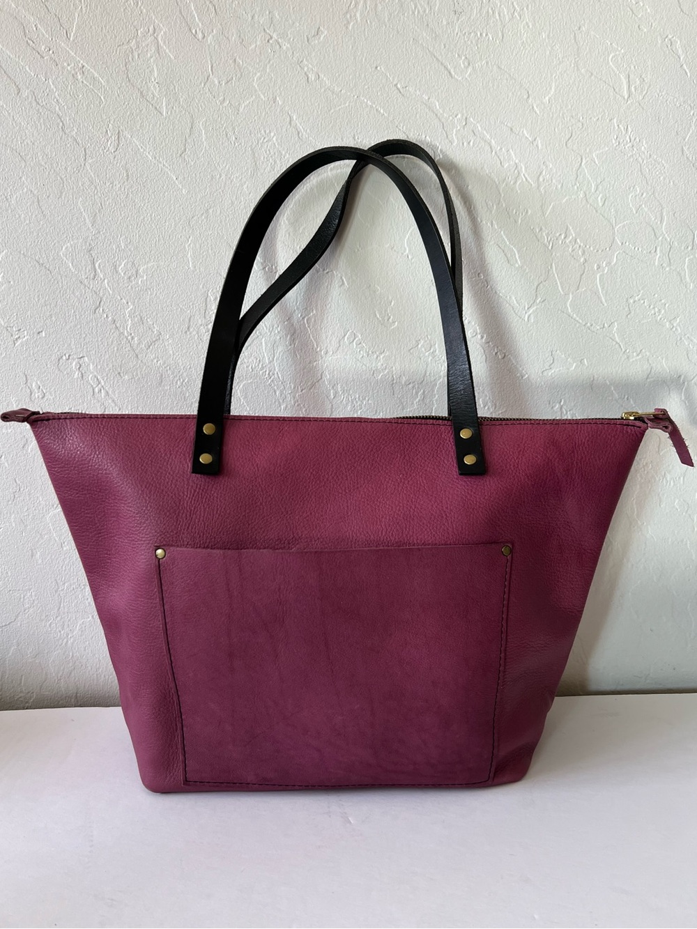 Portland Leather Goods Large Zippered Violet Leather Tote Bag